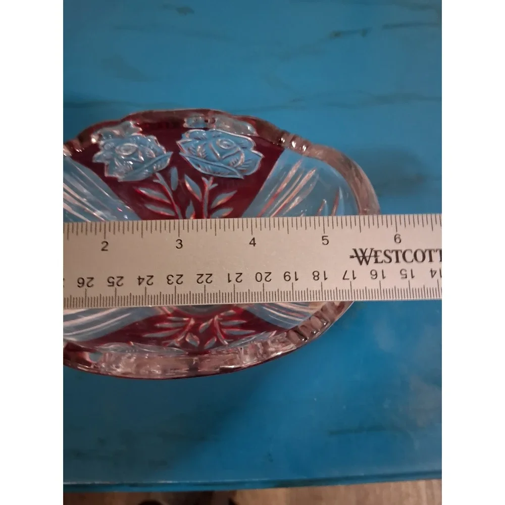 Crystal Clear Ruby Red Flash Rose Frosted Lead Crystal Bowl Made in Germany